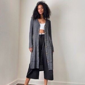 KyeMi Gray Long Ribbed Cardigan Sweater Button down Size M